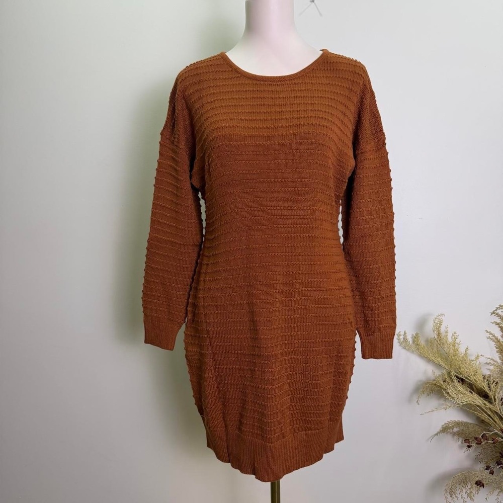 Dokotoo Size S Oversized Cozy Cognac Brown Textured Knit Sweater Dress